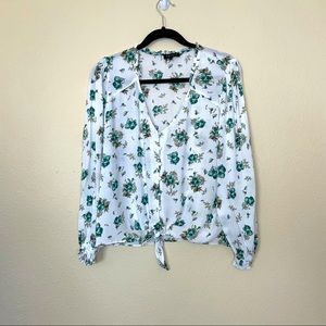 1.State Floral Front Tie Blouse